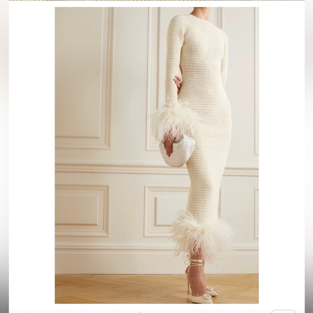 TORN BY Ronny Kobo cream Serenity Crochet Feather Dress. Worn once